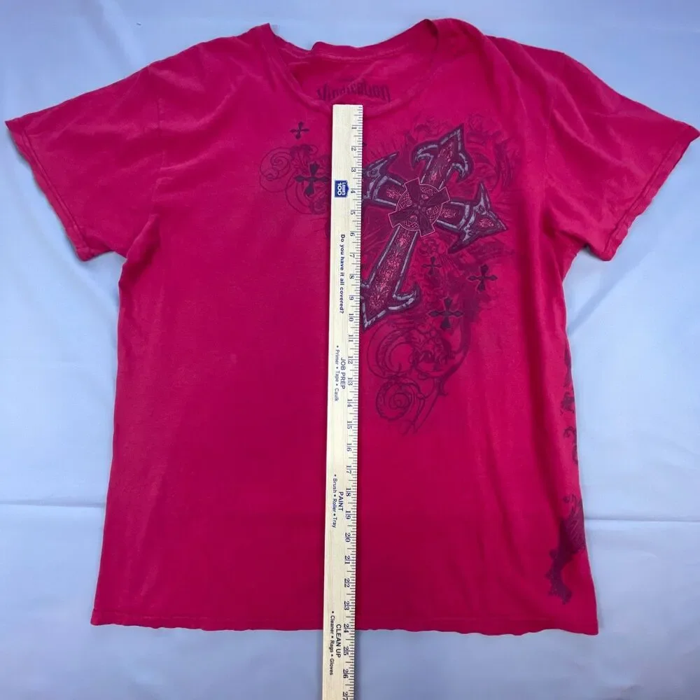 Vindication Mens Graphic T-Shirt Large L Red Gothic Cross Wing Short Sleeve Tee